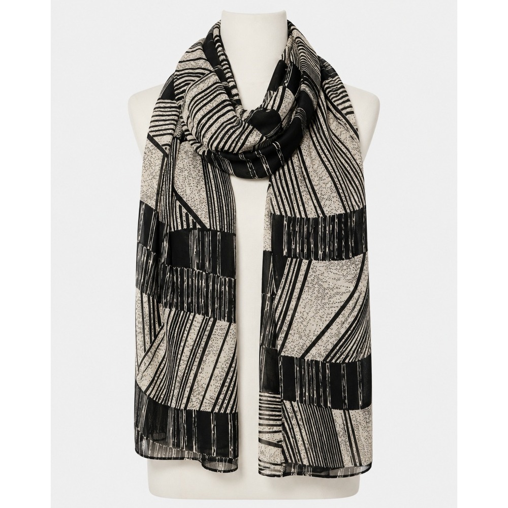 Hadley Wren Scarf OS Black White Geometric Abstract Stripe Light Wrap Shawl